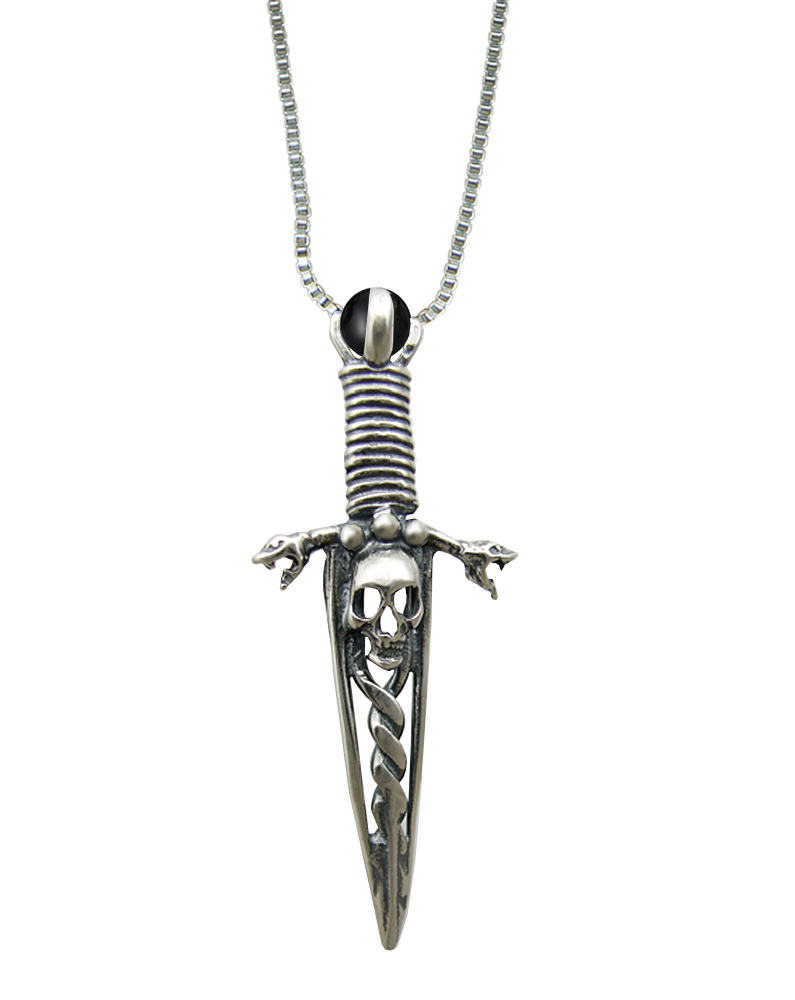 Sterling Silver Knife Dagger Pendant of Death With Black Onyx